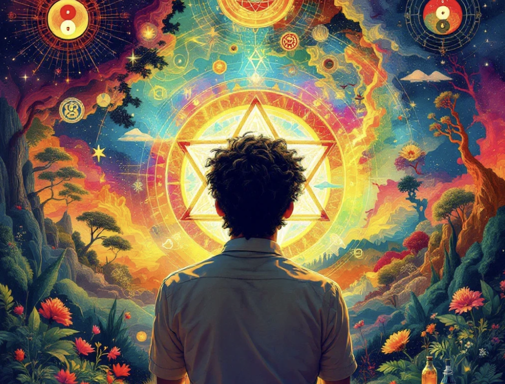 思考易經卦象的人在自然背景中探索解讀能力提升的旅程
