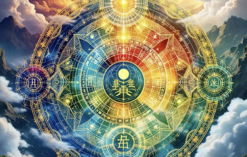 色彩斑斕的易經卦象與自然元素展現解讀能力提升的和諧