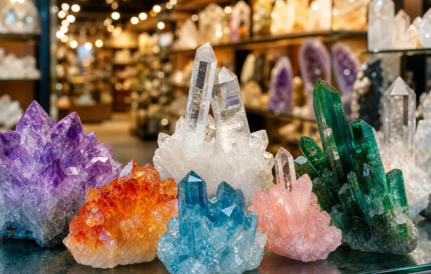 水晶商店展示各種水晶色彩與光影