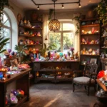 水晶店內多彩水晶展示溫暖氛圍